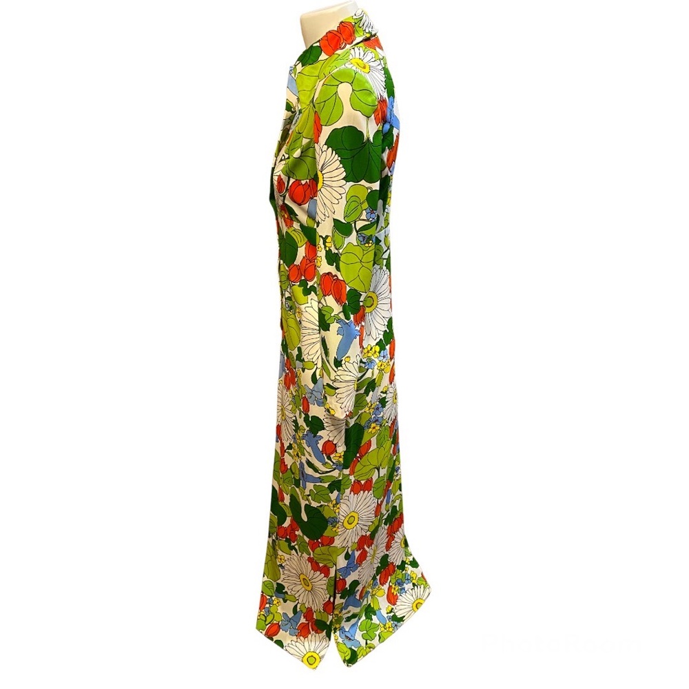 Vintage Anika Mod Flower Power Long Sleeve Maxi Dress Sz M Dagger Collar - Picture 5 of 14